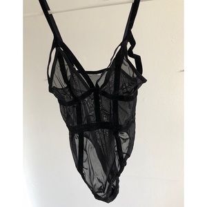 Sheer and velvet bodysuit